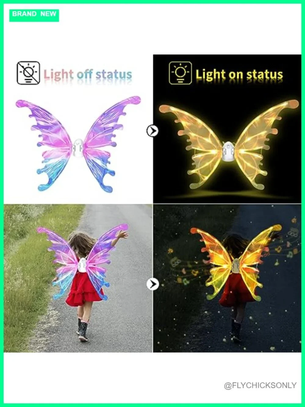Electric Fairy Wings Light Up Moving Butterfly LED Costume Toy Girls Kids